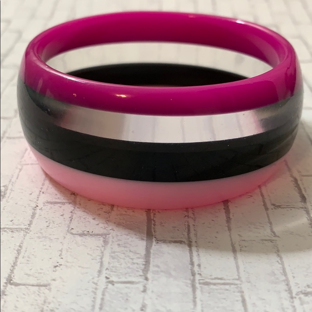 Vintage Pink Black Clear Lucite Bracelet
